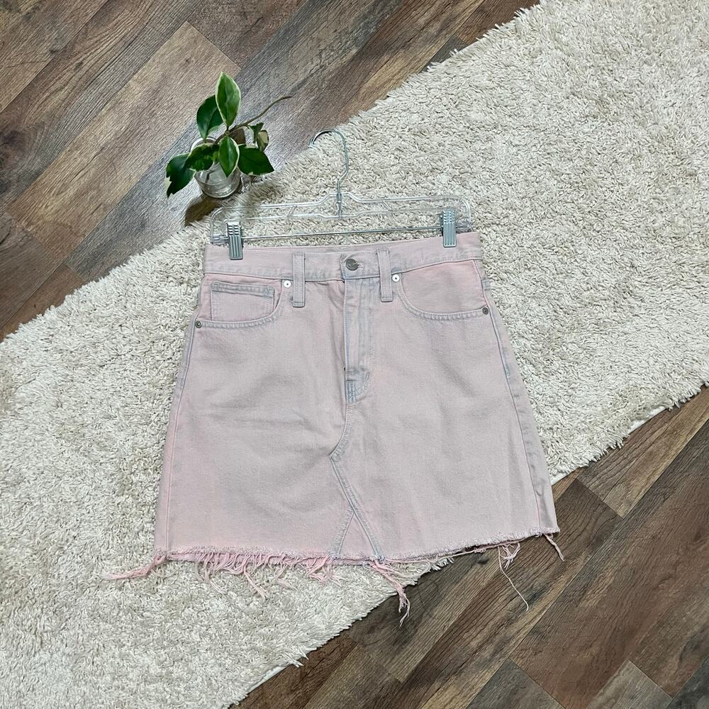 Madewell 27 Blue Pink Overdyed Frayed Rigid Denim A-Line High-Rise Mini Skirt